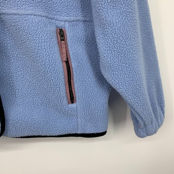 American Eagle Jacket Blue Sherpa Button Snap Mock Neck Zip Pocket - Picture 7 of 14